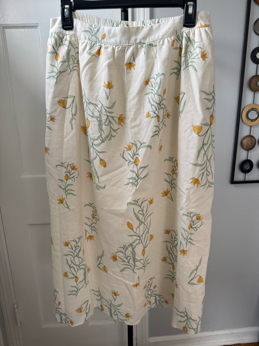 Joie Cream Floral Midi Skirt with Yellow & Green Print - Picture 1 of 6